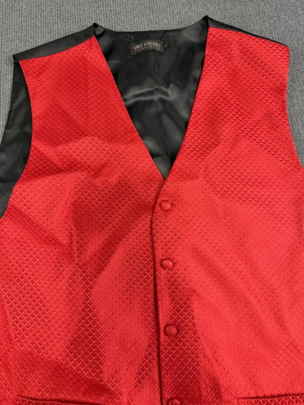 Umo Lorenzo Mens Red Formal Vest XL Diamond Pattern